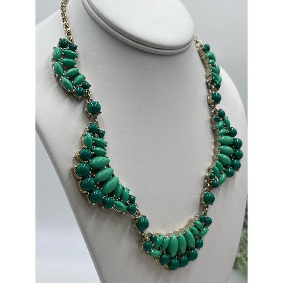 J. Crew Two Tone Light Dark Green Cabochon Gold Tone Statement Necklace - Picture 6 of 14